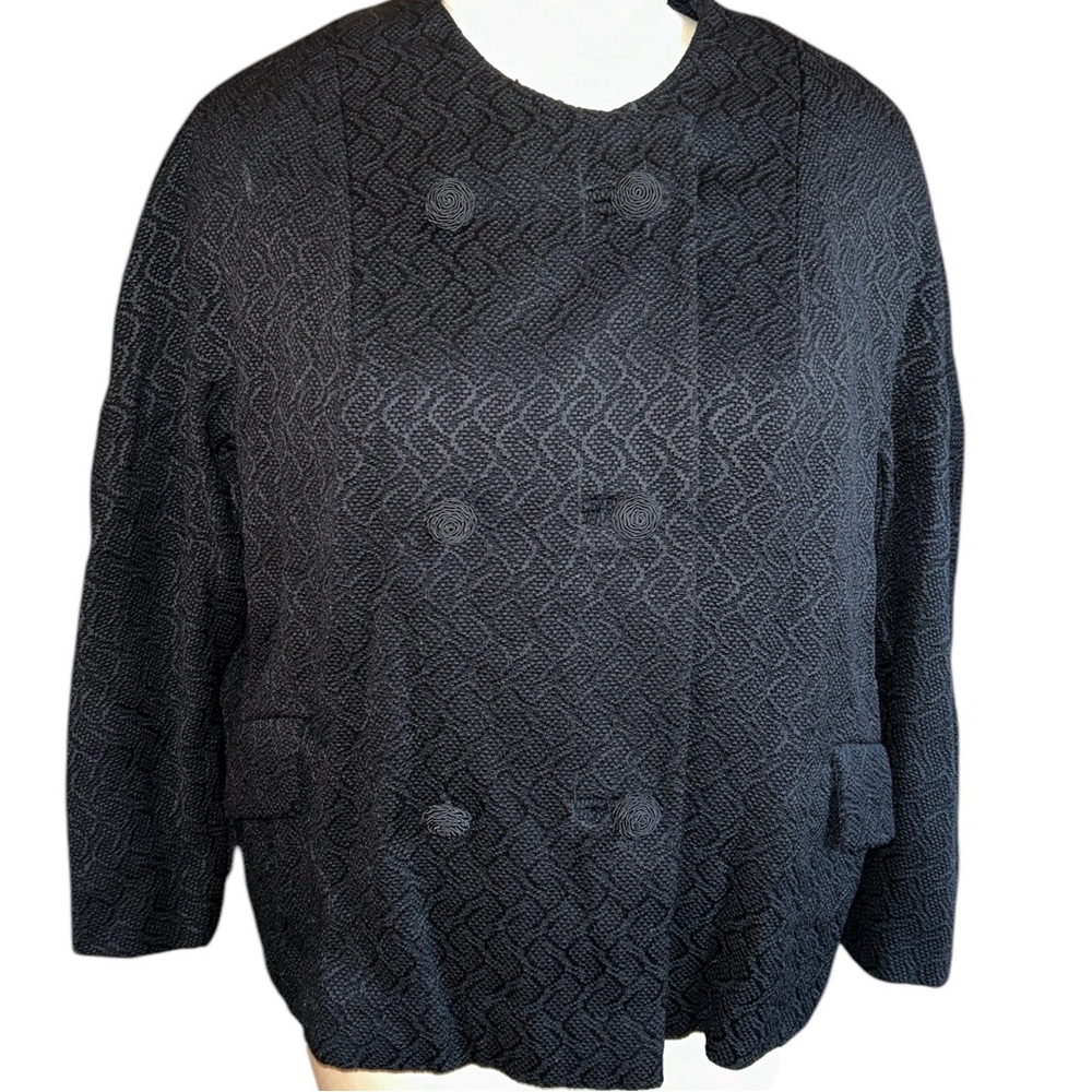 VNTGLen Artel Woven In Belgium Black Textured Lined Double Breasted Jacket 1960s